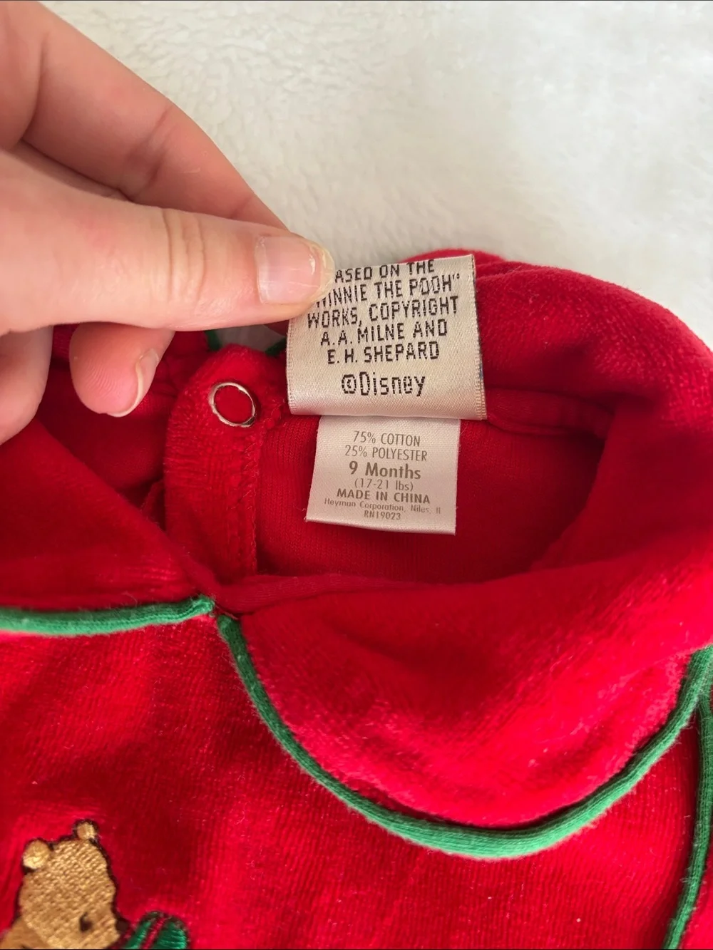 Vintage Red Velour Winnie the Pooh Footed Outfit